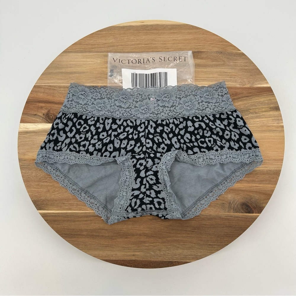 NIP PINK Victoria’s Secret Gray and Black Leopard Print Low Rise Boy Short Panty